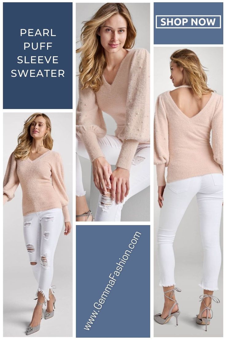 PEARL PUFF SLEEVE SWEATER | Fall Sweater Tops in 2023 | Puff sleeve sweater, Fall sweaters, Casual outfits